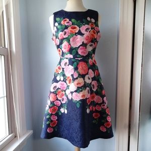 Navy & Pink Rose Floral Sleeveless Dress, Small